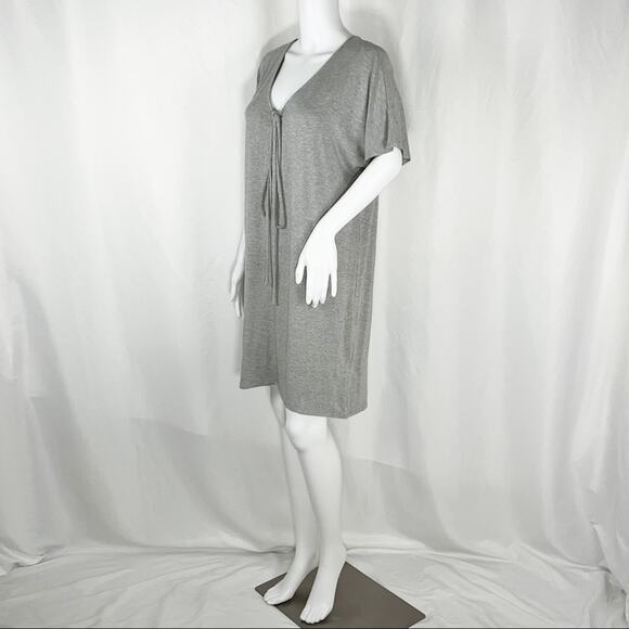 Loveriche Heather Gray V Neck Front Tie Short Sleeves Mini Tank Dress SzL NWT - Picture 2 of 9